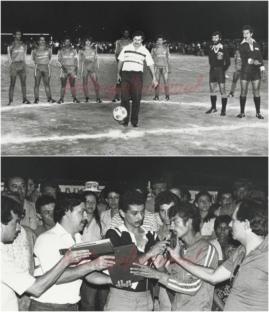 Pablo Escobar at the opening of a football field built at his expense - The photo, Pablo Escobar