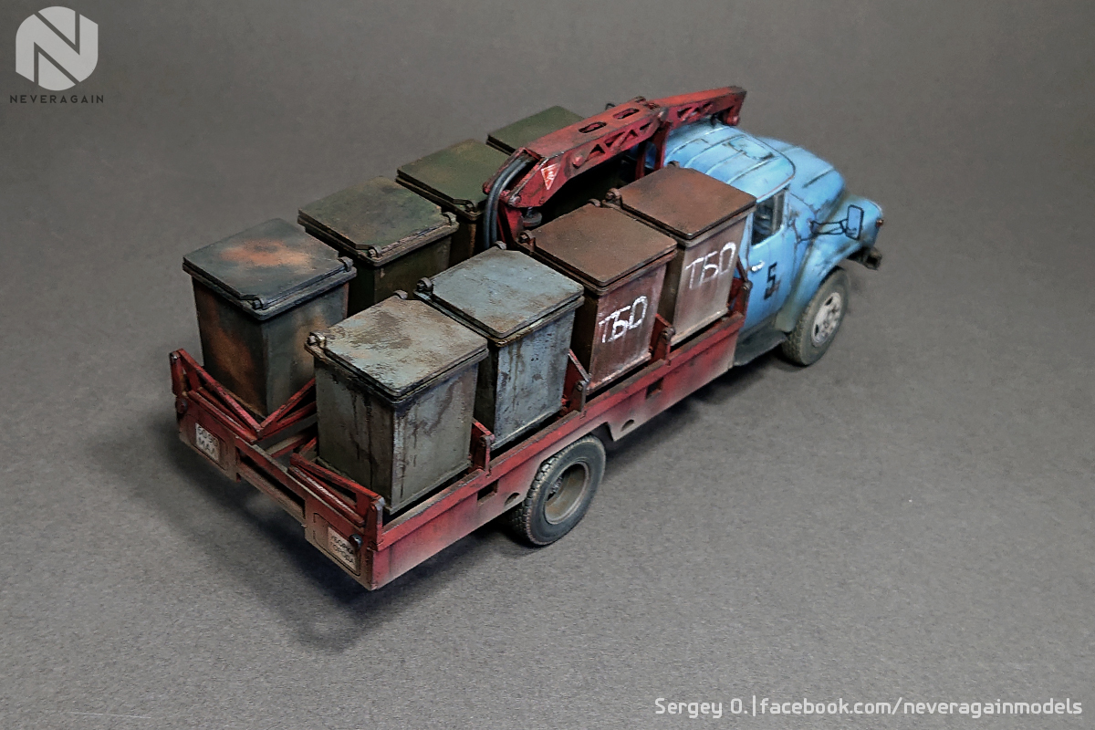 Garbage truck M-30 (130) in scale 1:43 - My, Longpost, Stand modeling, Car modeling, Scale model, Prefabricated model, 1:43, ZIL-130, Garbage truck