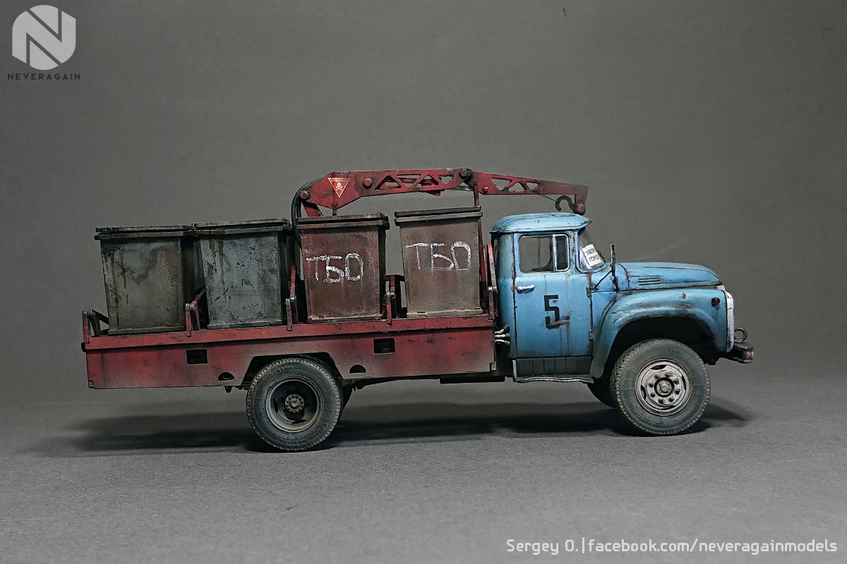 Garbage truck M-30 (130) in scale 1:43 - My, Longpost, Stand modeling, Car modeling, Scale model, Prefabricated model, 1:43, ZIL-130, Garbage truck