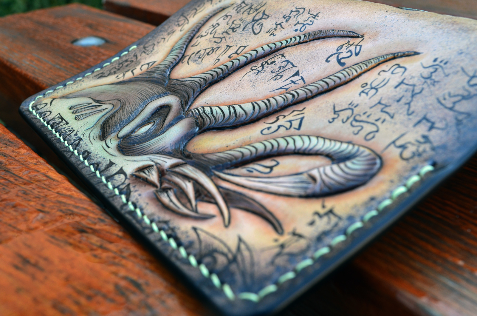 Passport cover - My, Howard Phillips Lovecraft, Cthulhu, Necronomicon, Leather, Embossing on leather, Cover, Longpost