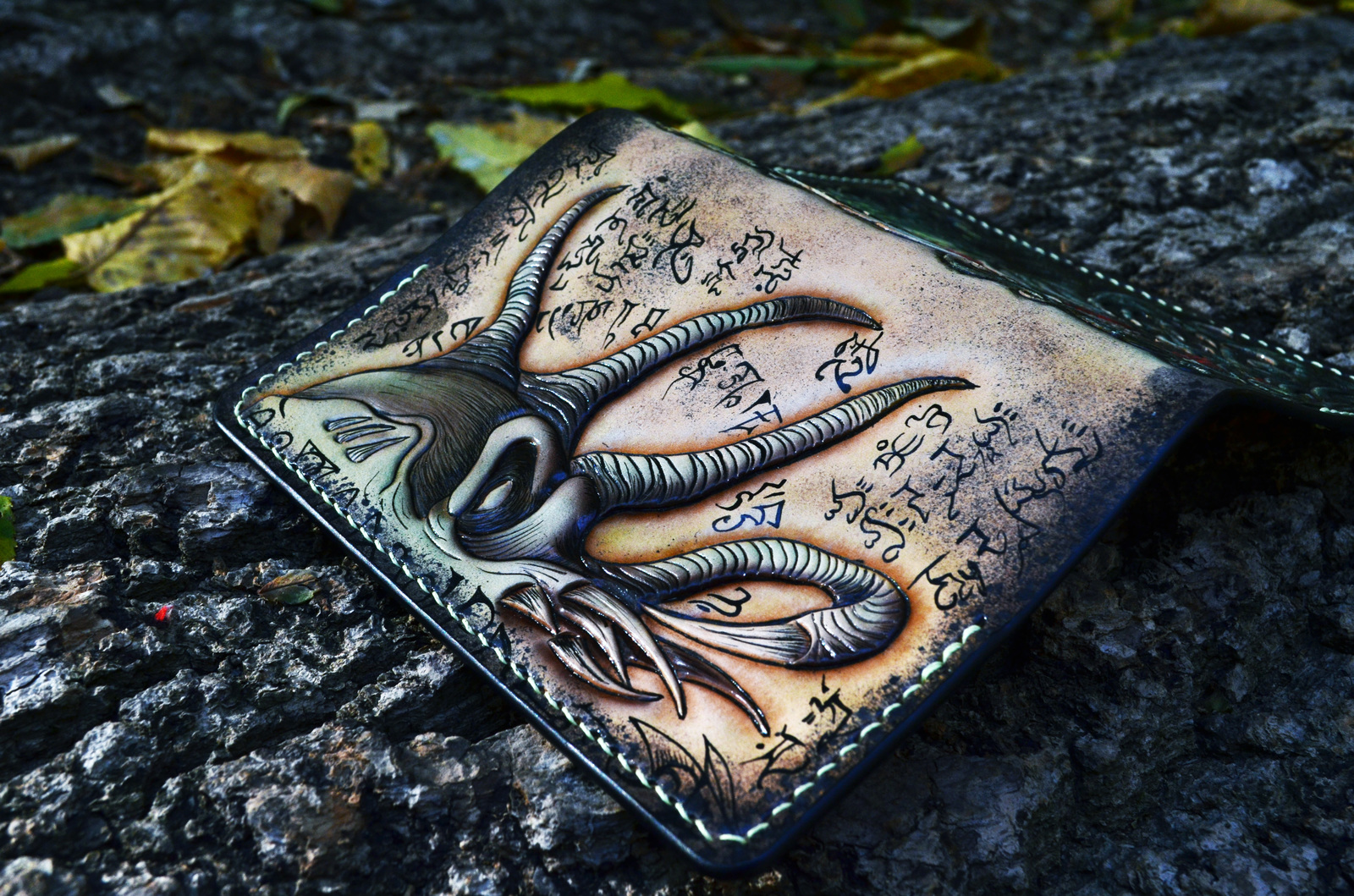 Passport cover - My, Howard Phillips Lovecraft, Cthulhu, Necronomicon, Leather, Embossing on leather, Cover, Longpost