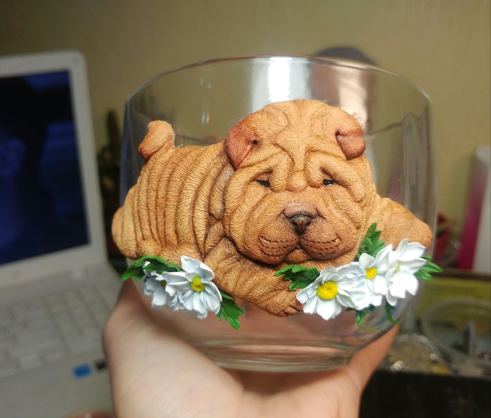 Polymer clay mug with sharpei - My, Needlework with process, Polymer clay, Shar Pei, Longpost