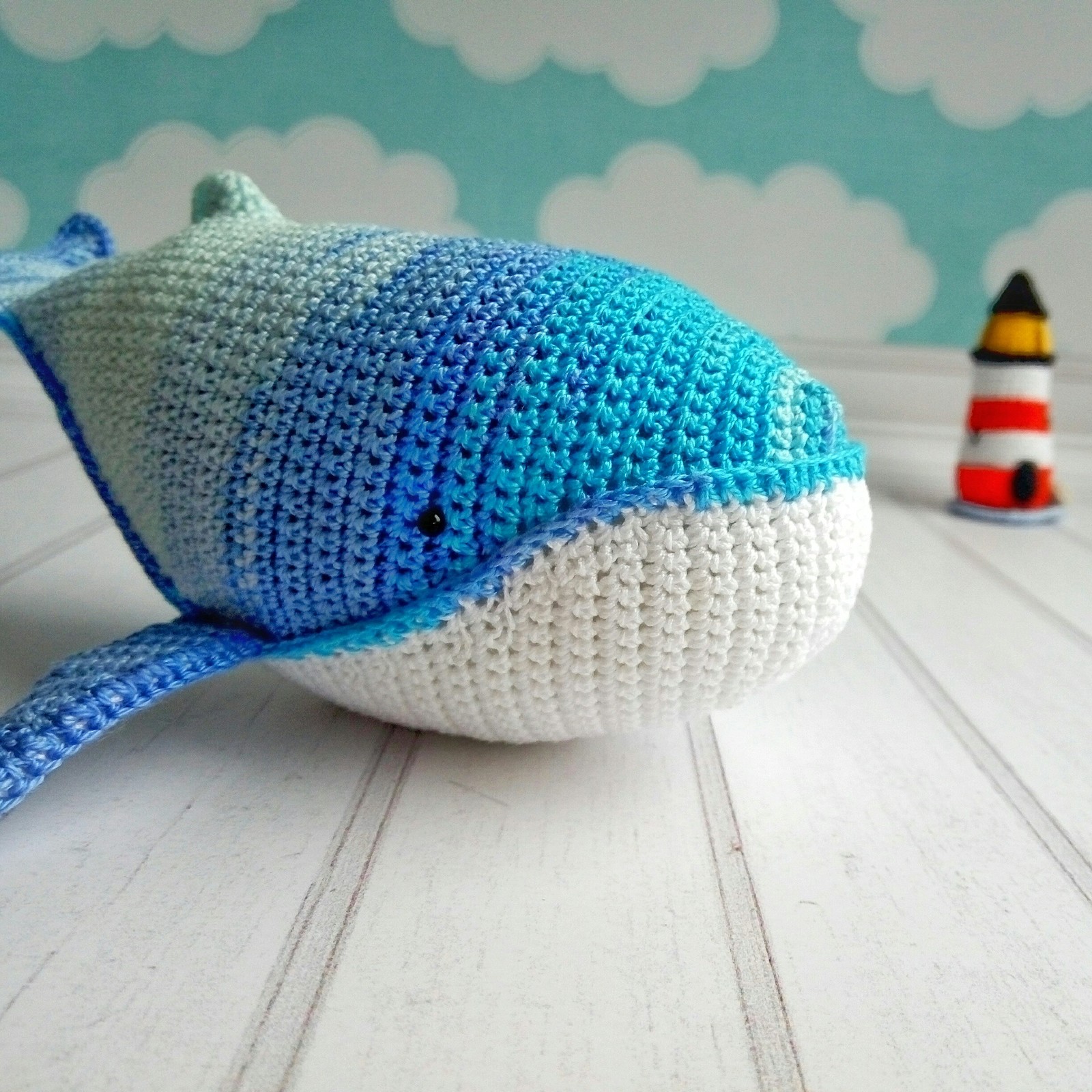 lighthouse and whale - My, Needlework without process, Amigurumi, Crochet, Whale, Lighthouse, Interior toy, Longpost