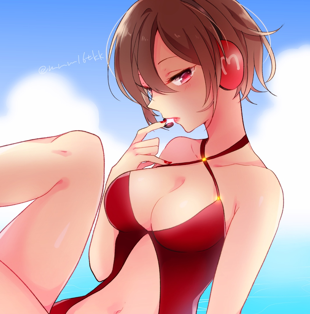 Mmm, do you want some candy? - Anime, Not anime, Vocaloid, Meiko, Anime art, Swimsuit