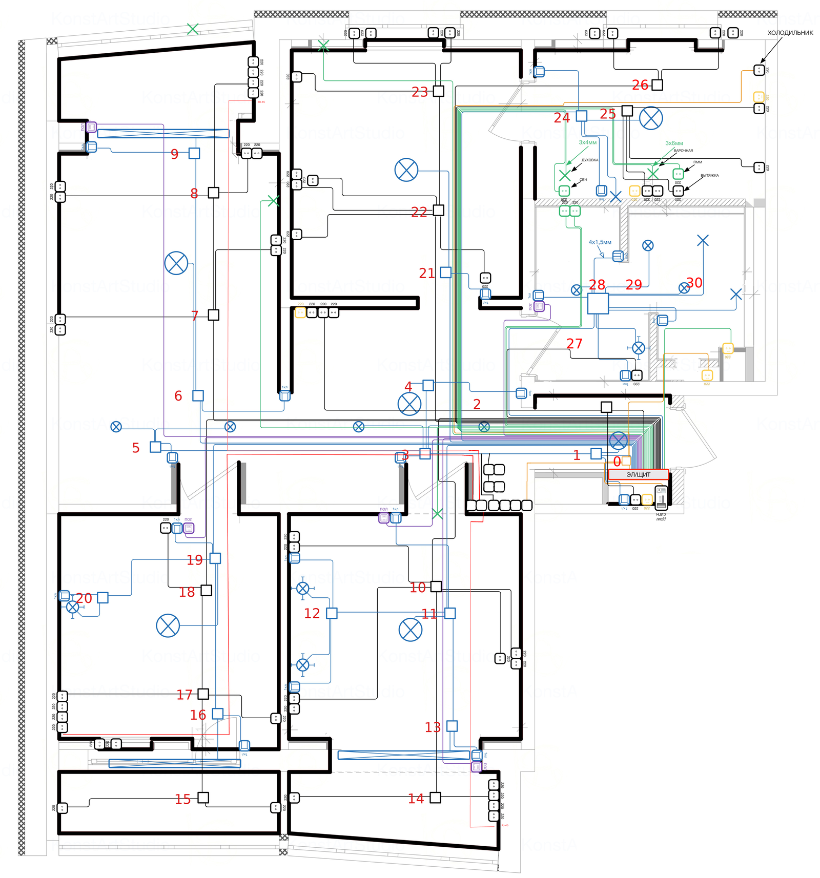 Engineering networks in a 4-room apartment. - My, Repair, Electrician, , Livolo, Aqara, Mikrotik, Shield, , Video, Longpost