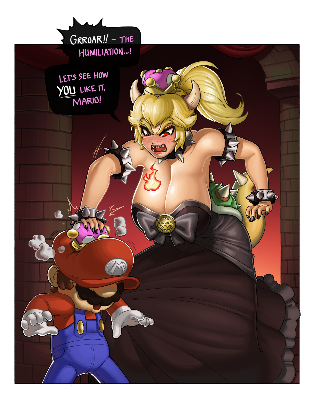 Унижение...! Посмотрим понравится ли это тебе, Марио! - Harddegenerate, Арт, Супер корона, Bowsette, Cappy, Марио, Super Mario, Длиннопост