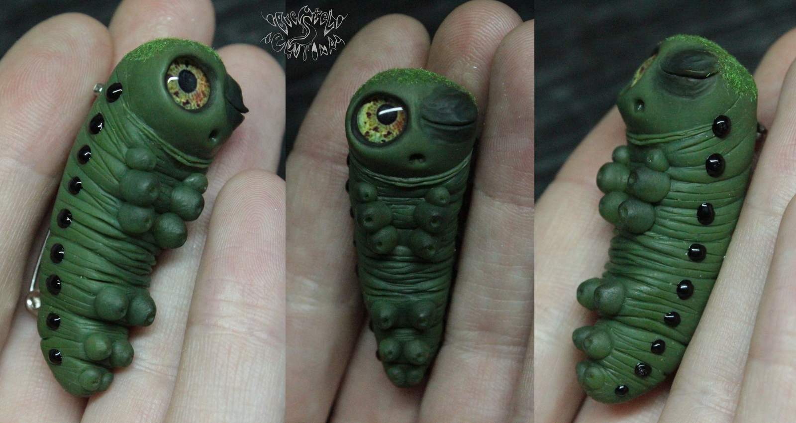 Caterpillar with a black eye :3 - My, Polymer clay, Caterpillar, Milota