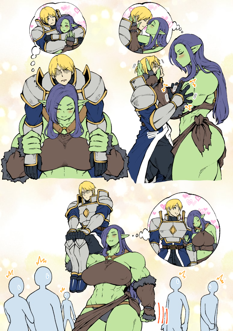 Knight and orc - Kyabosean2, Art, Strong girl, Sleep-Sleep, Monster girl, Orcs, Anime, Anime art, Longpost