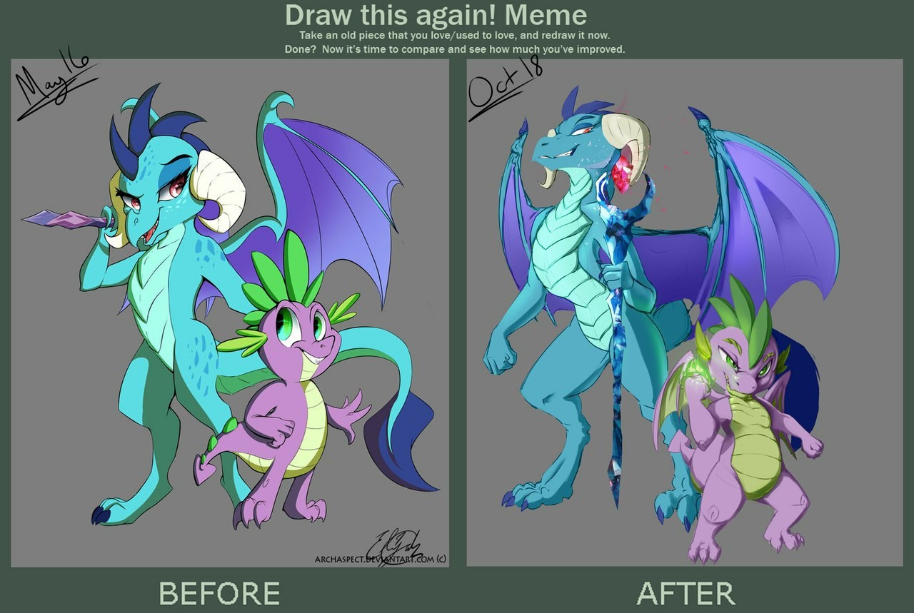 Before watching JoJo / After watching JoJo - My little pony, Spike, Princess ember