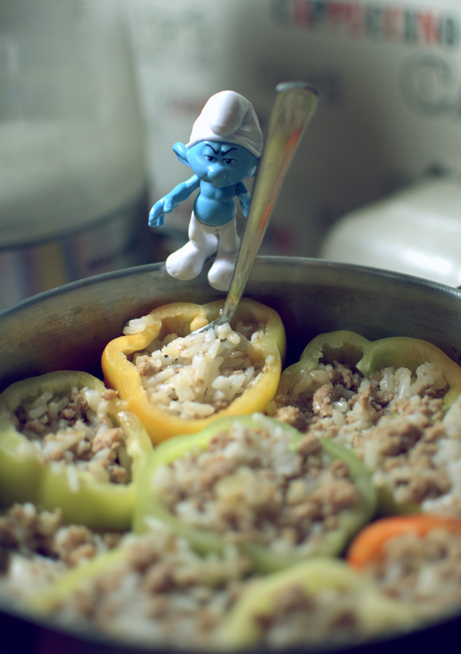 Smurf and PEPPERS. - My, The smurfs, Cook at home, , Cooking, Photographer, Stuffing, Macro photography, Longpost