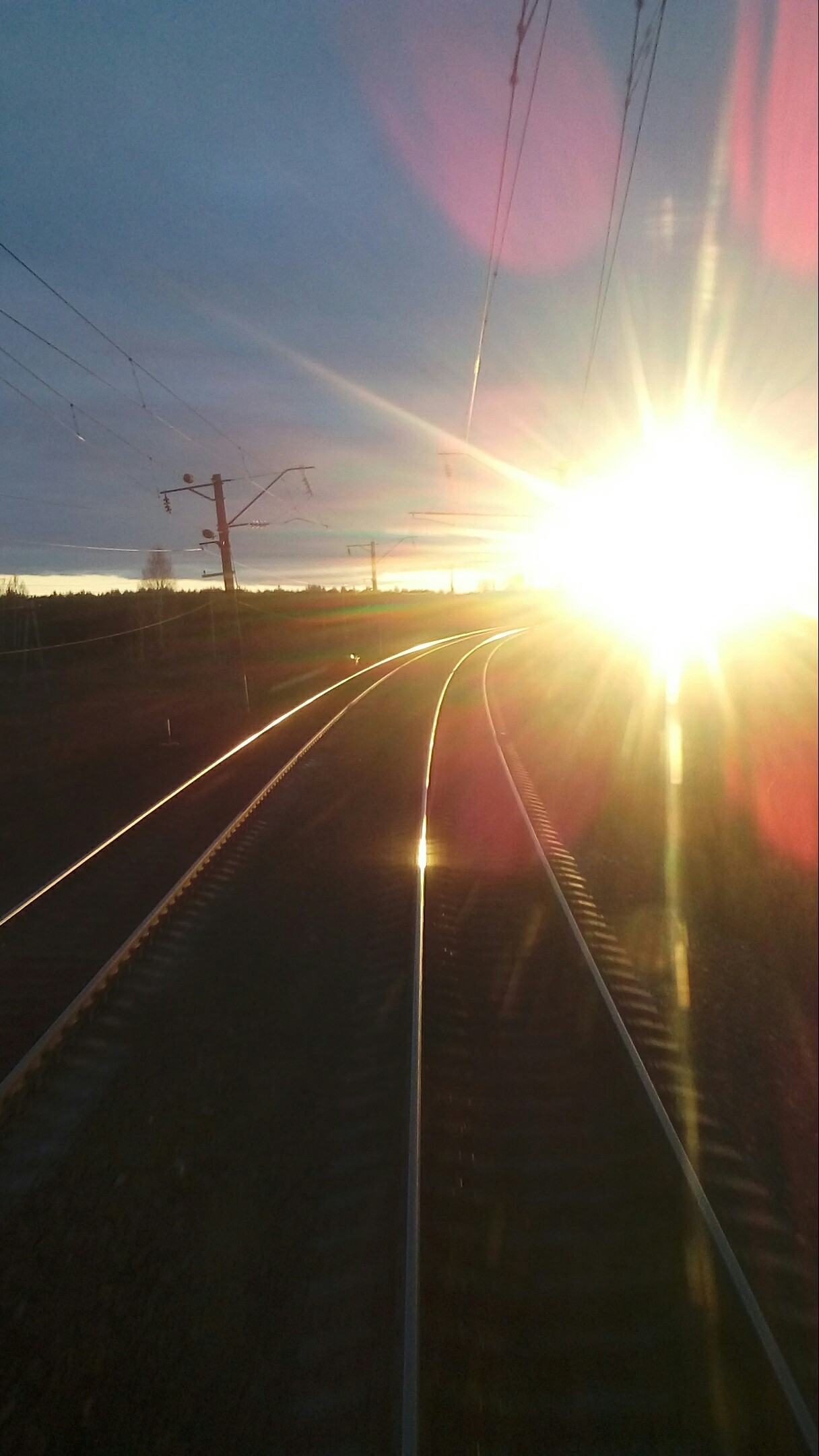 Friend is a machinist - My, Road, Railway, The sun, Sunset, Path, A train, Driver