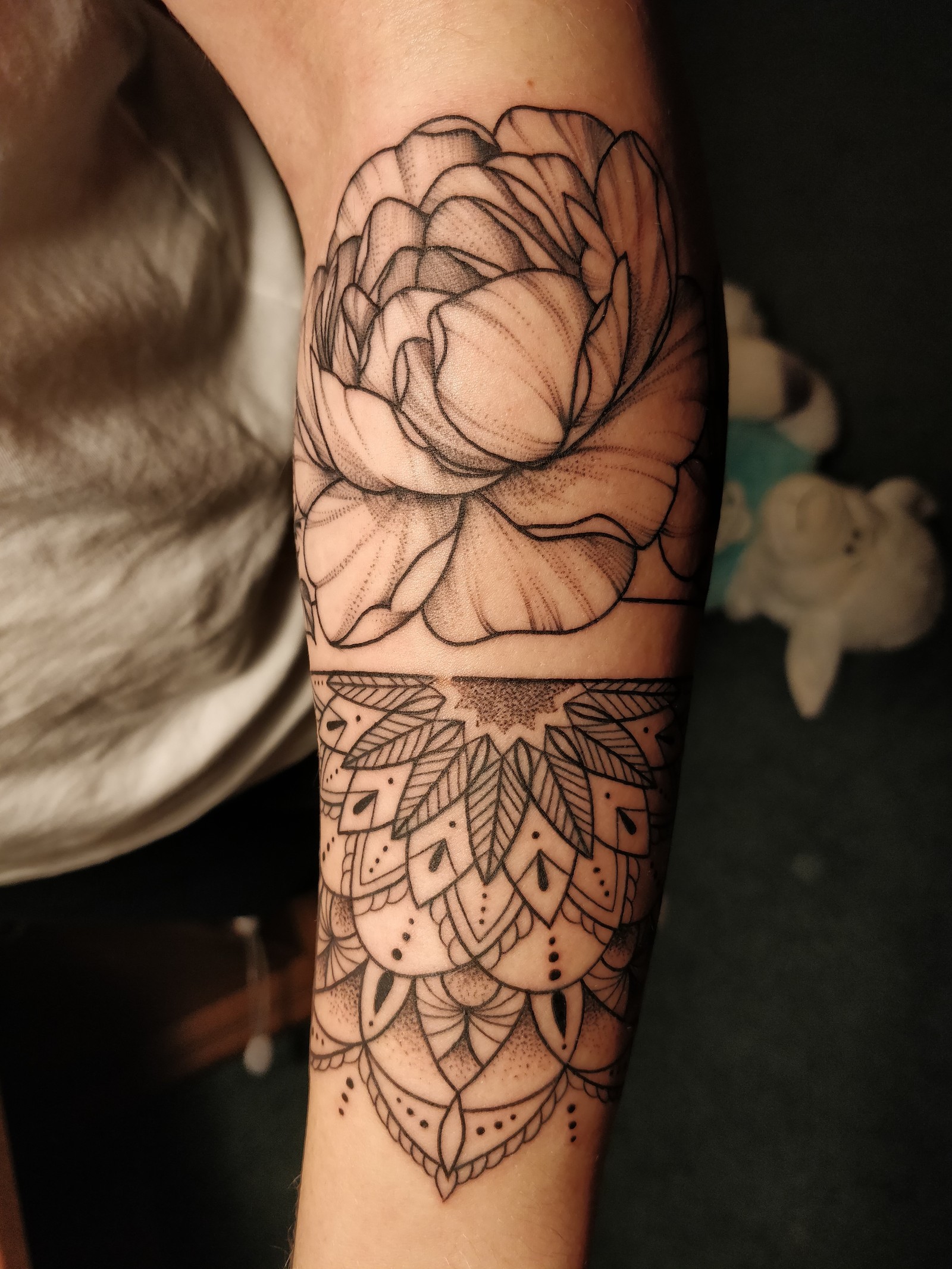 Ornament and peonies - My, , Tattoo, Ornament, Peonies, Longpost