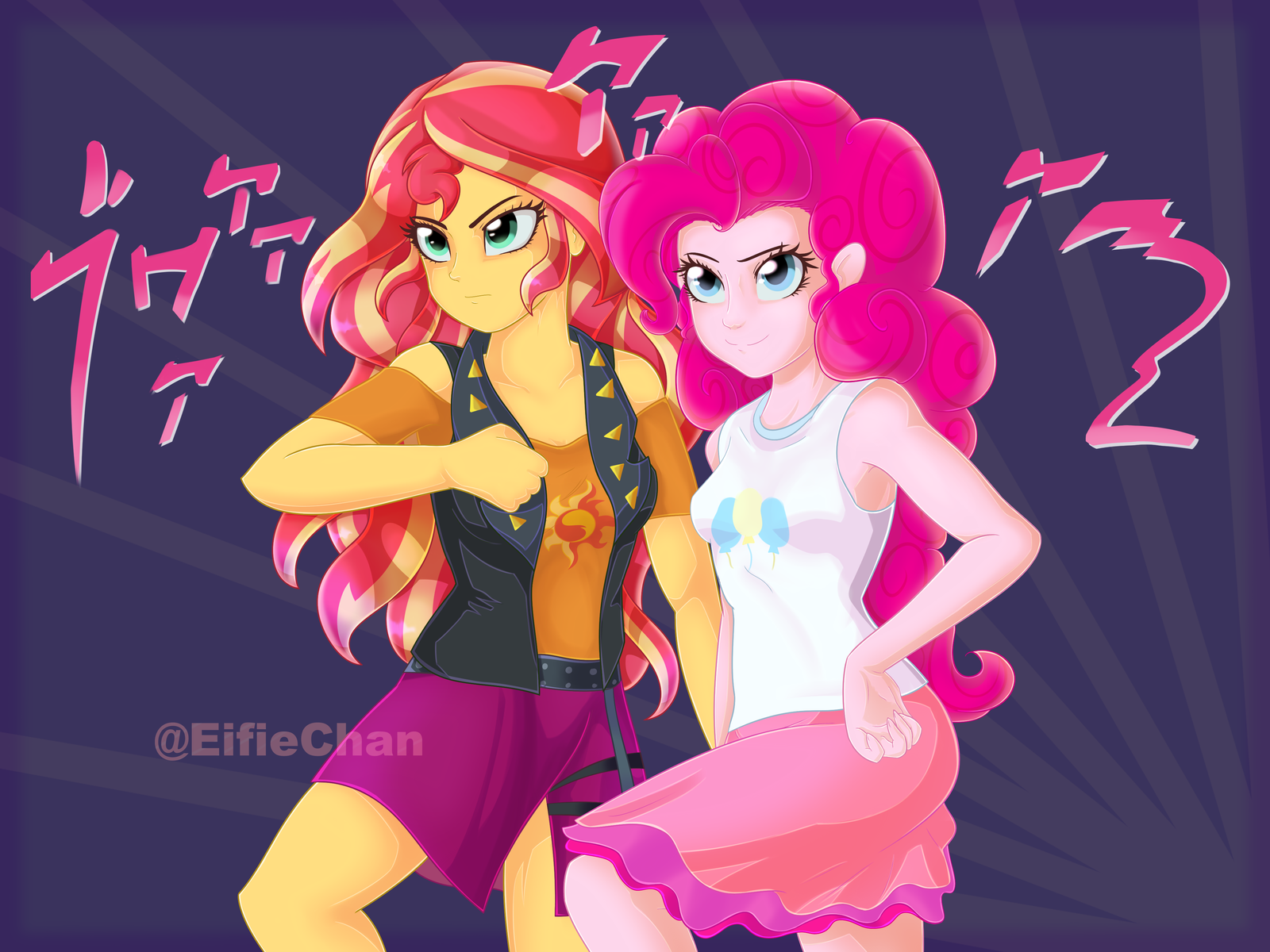 PonkSet's Bizarre Adventure - My Little Pony, Equestria Girls, Sunset Shimmer, Pinkie Pie, Кроссовер, Jojos Bizarre Adventure, Katakiuchi4u