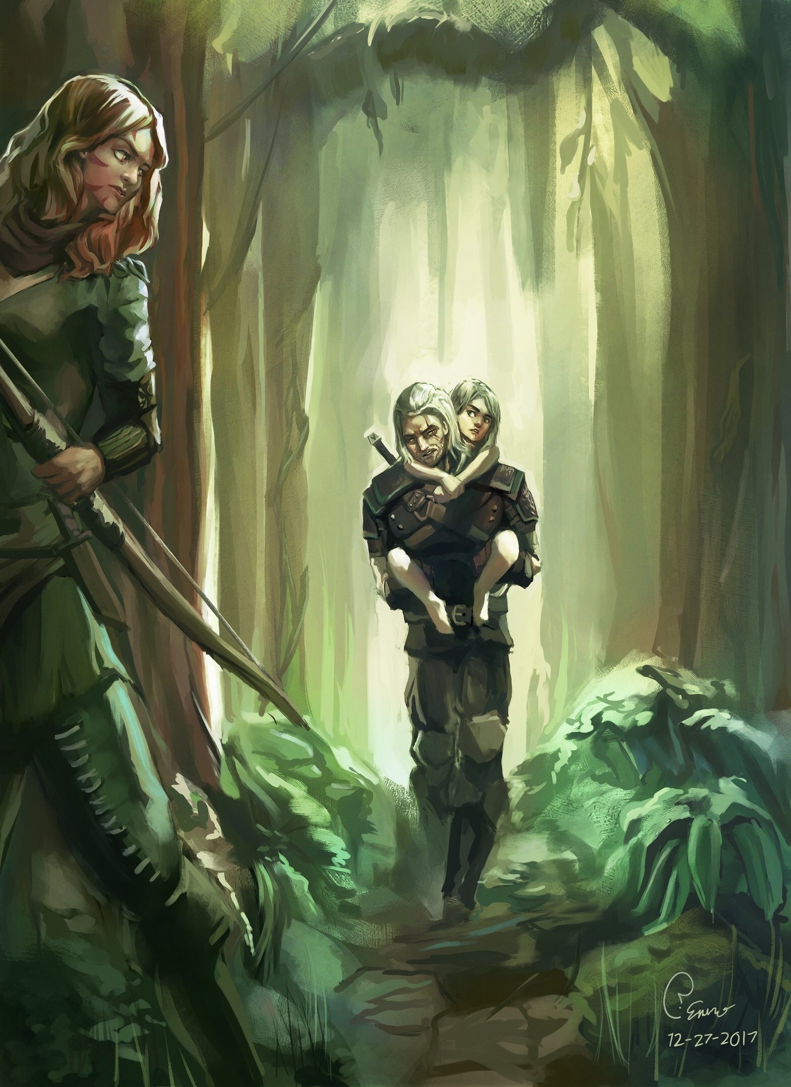 Brokilon - Witcher, Geralt of Rivia, Ciri, , Art