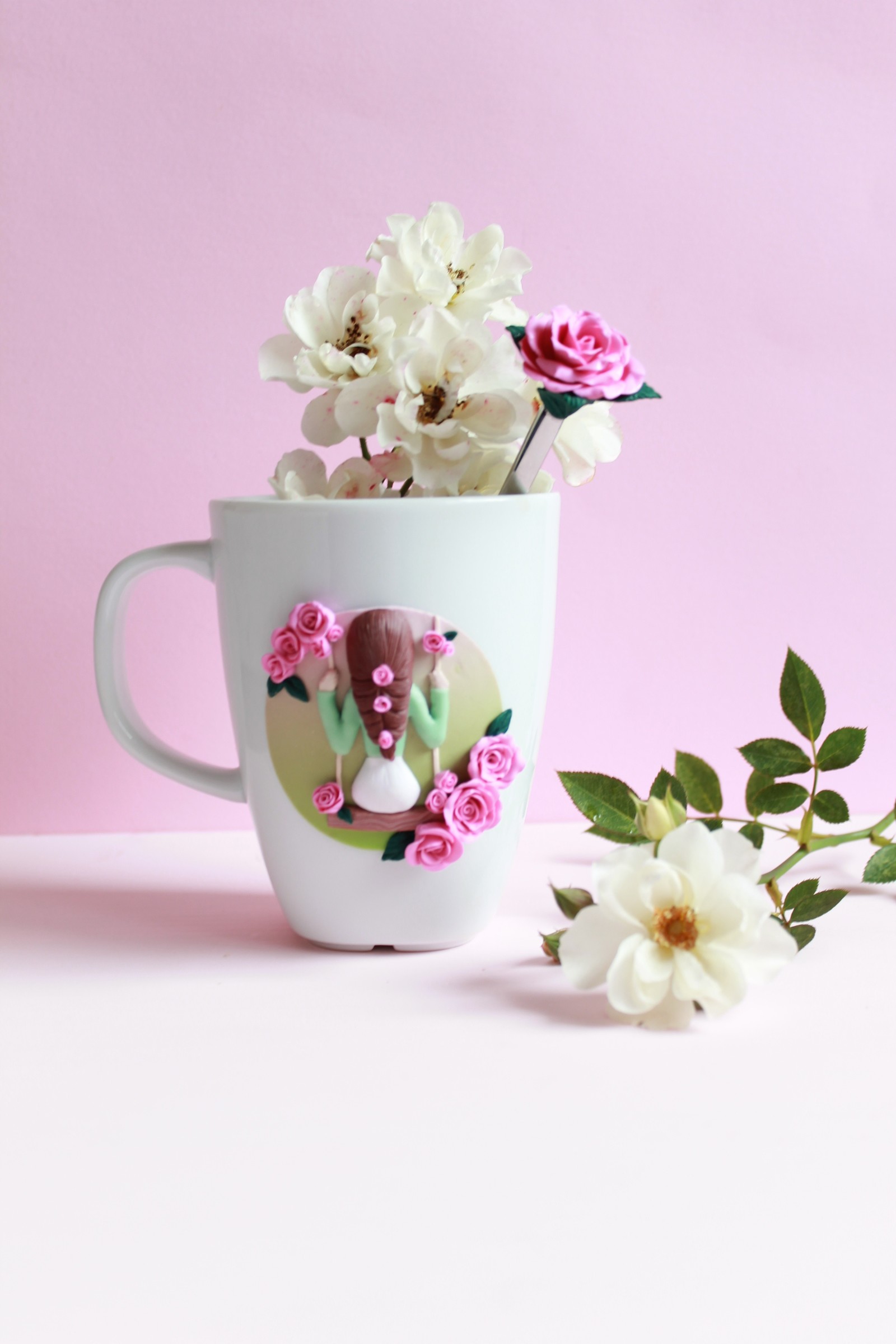 When spring is in the soul! - My, Polymer clay, , , Mug with decor, Handmade