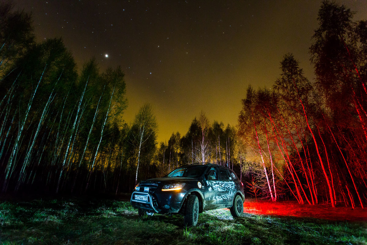 Cars under the stars - My, The photo, Auto, Sky, Hyundai santa fe, Chevrolet trailblazer, Night, Iridium