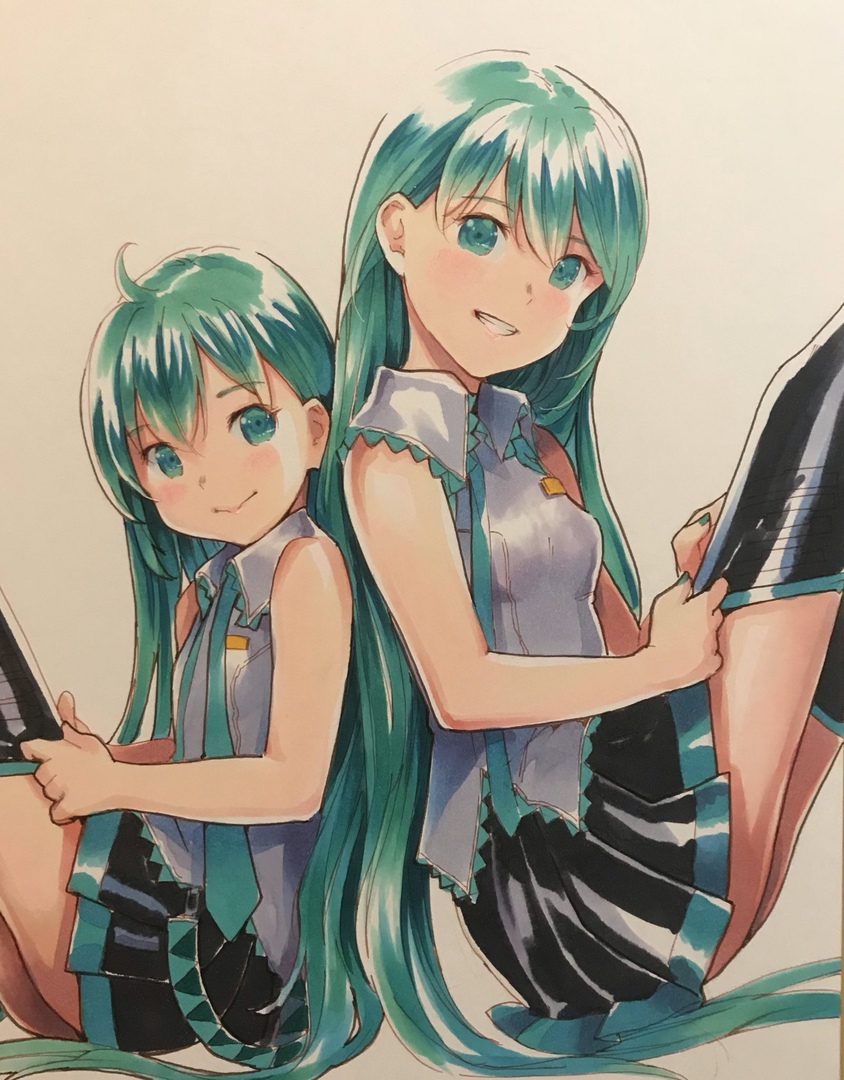 Two Mikuski - Anime, Not anime, Vocaloid, Hatsune Miku, Anime art, Twitter, 