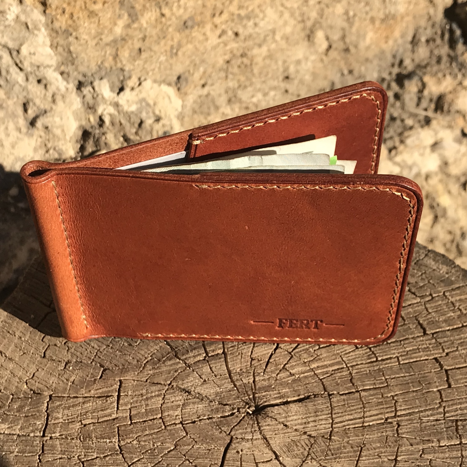 bill holder - My, Leather products, Hand seam, Leather craft, , , Longpost, Money clip