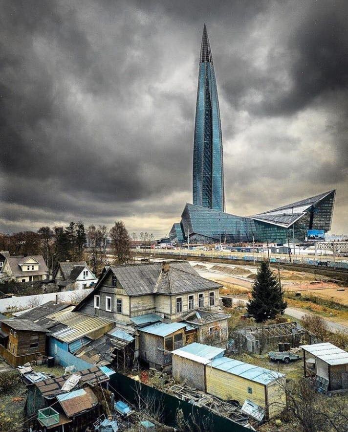 Lakhta Center from a new angle - Saint Petersburg, Lakhta Center, Architecture, Village, Contrast, The photo, Russia, Longpost