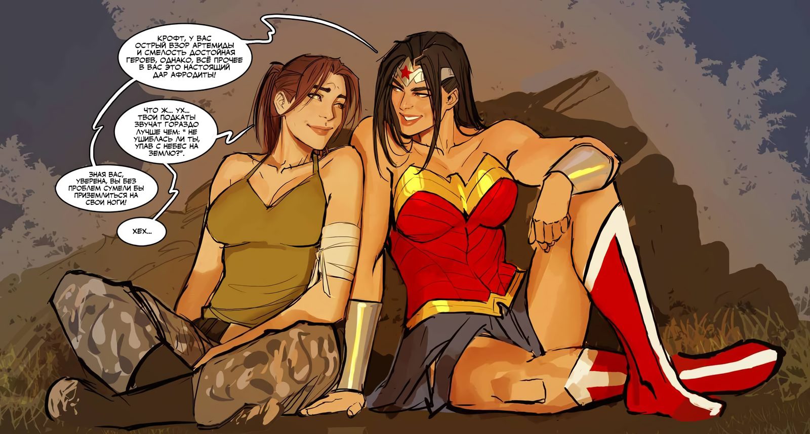 Wonder Woman and Lara Croft - , Art, Strong girl, Wonder Woman, Lara Croft, Dc comics, Crossover, Comics, Longpost, Shiniez
