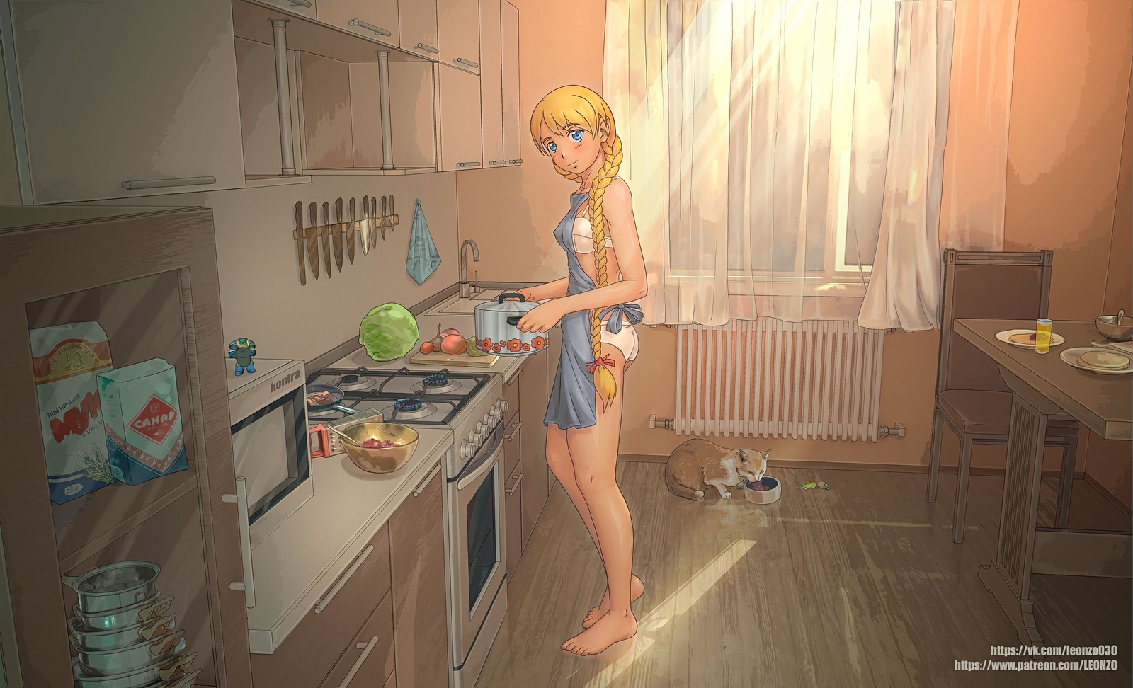 Hi. Are you awake already? Breakfast is on the table... - NSFW, Endless summer, Visual novel, Glorifying, Art, Leonzo, Nude-Apron