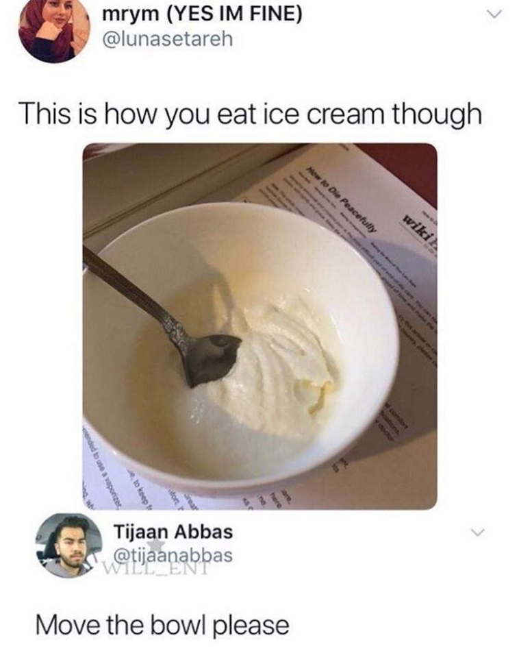 Here's how to eat ice cream. - Twitter, Picture with text