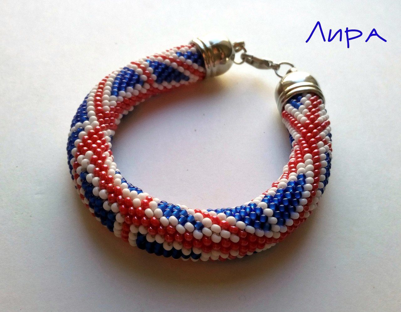 Bracelet British flag - My, Beads, Bead jewelery, Beaded harnesses, Needlework without process, A bracelet, Longpost