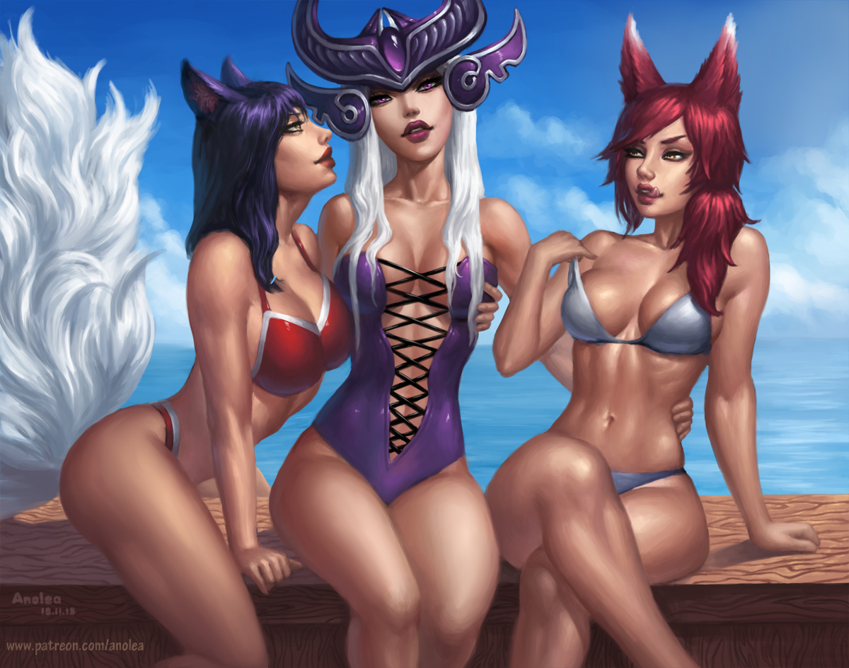 Girls of Ionia - Моё, League of Legends, Ahri, Syndra, Xayah, Игры, Фан-Арт, Арт, Рисунок