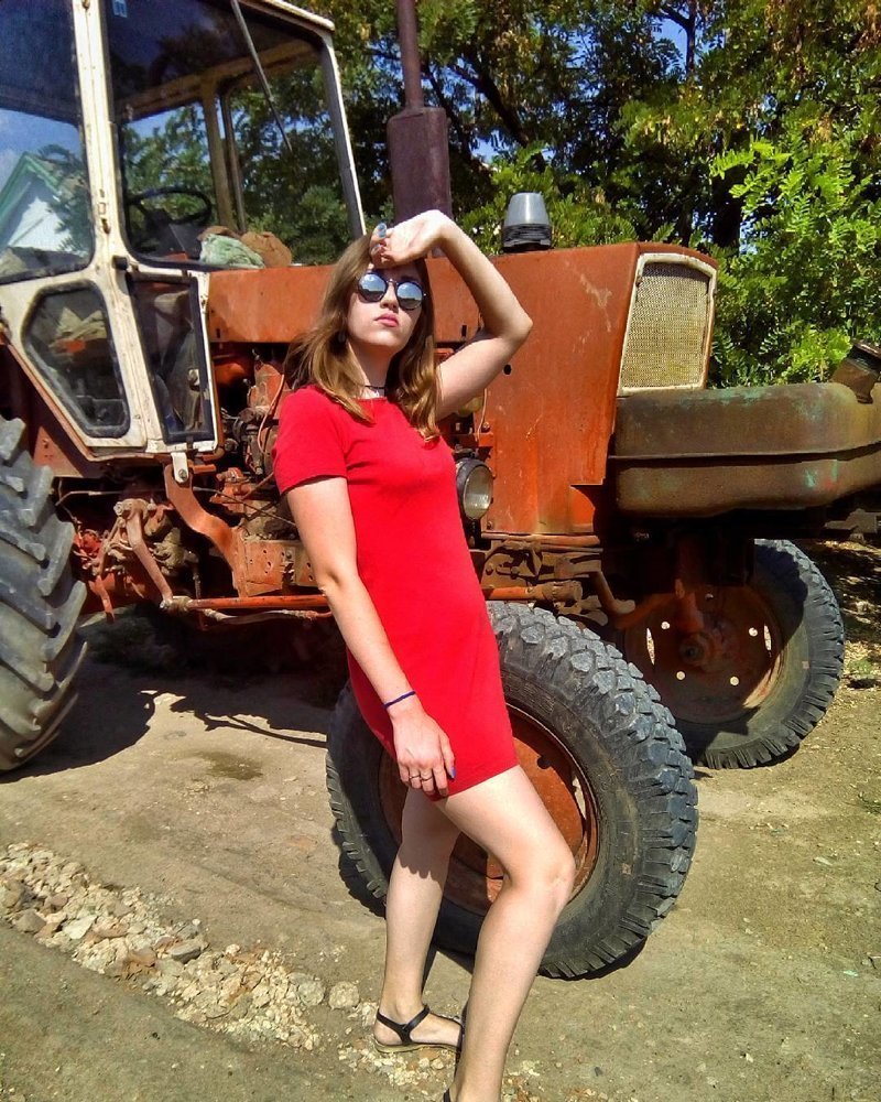 Riding a tractor? - Girls, Tractor, The photo, Beautiful girl, Joke, Humor, Longpost