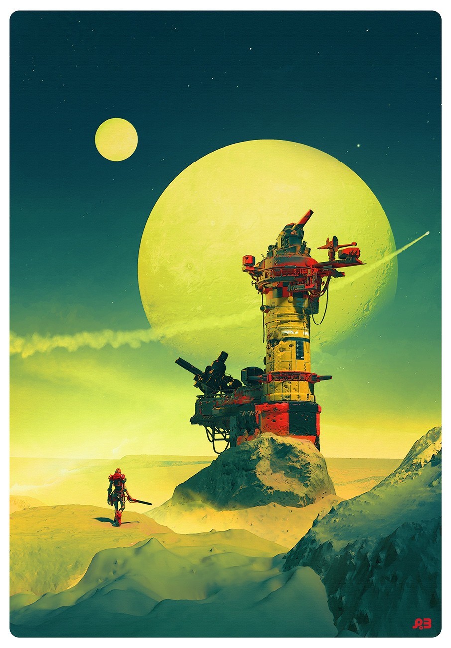 Watchtower - Art, Drawing, Tower, Science fiction, Pascal Blanche