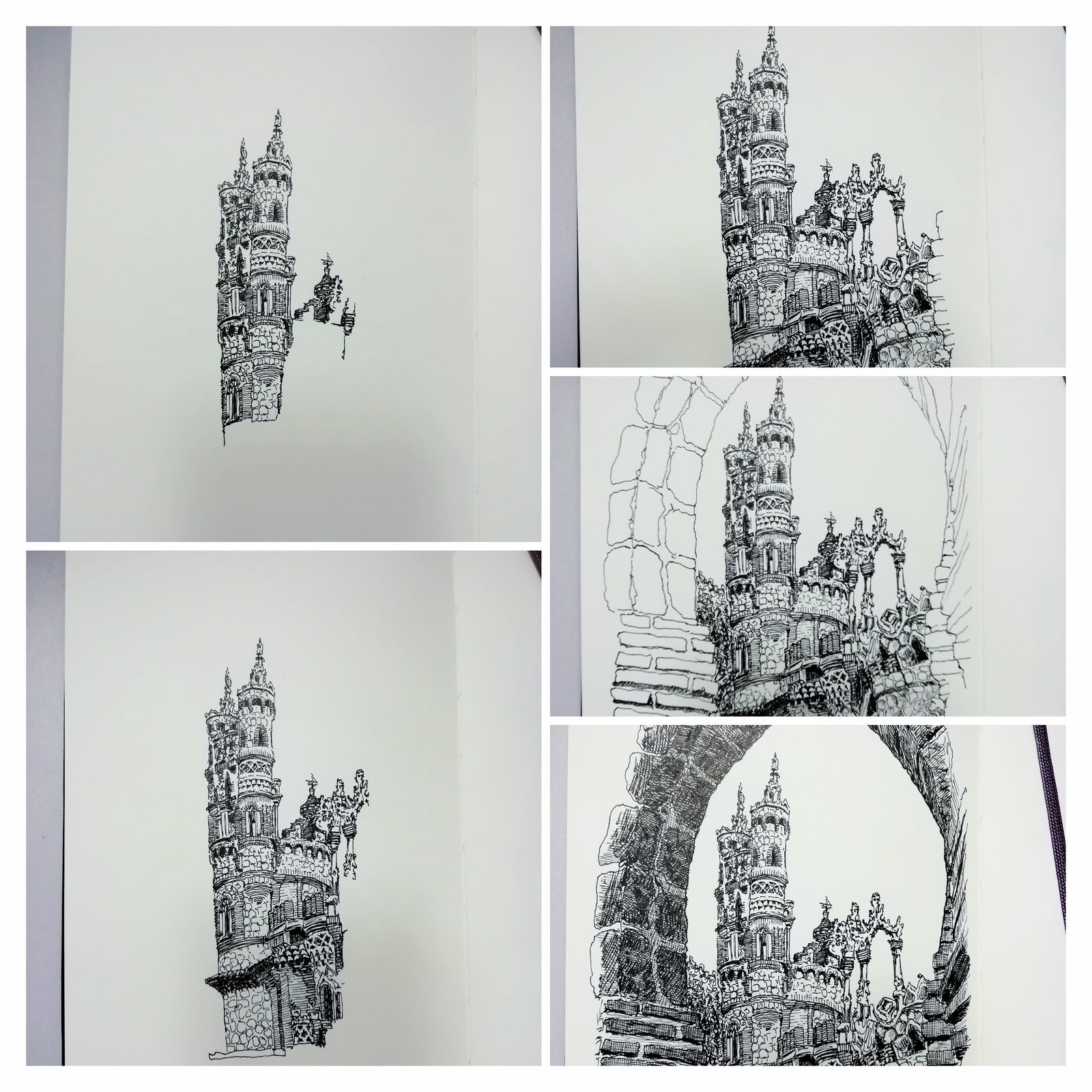 House, stairs, tower and castle - My, Graphics, Illustrations, Drawing, Old buildings, Longpost, Lock, The mountains