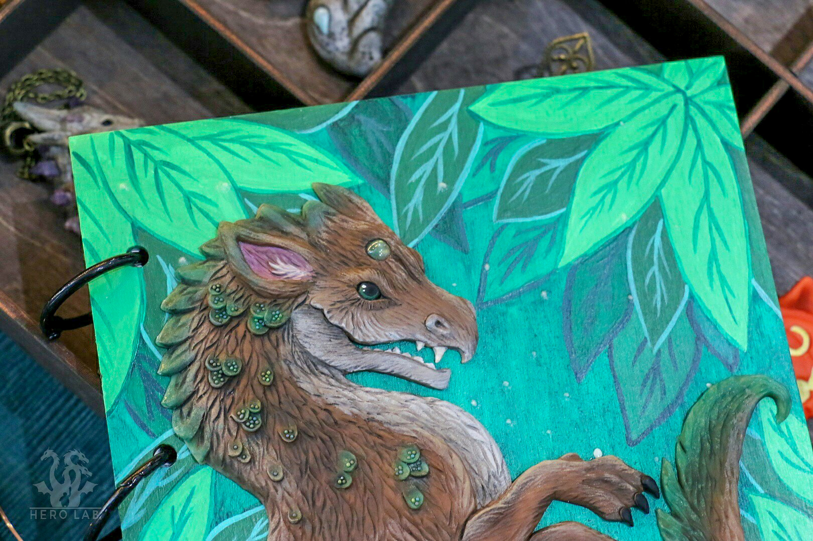 Notebook with Forest Dragon - My, Needlework without process, Notebook, Polymer clay, The Dragon, Fantasy, Longpost