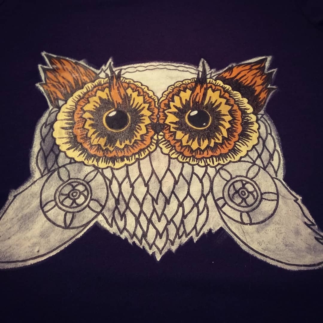 Draw an owl on a T-shirt - My, Acrylic, Owl, Lesson, Painting on fabric, T-shirt, Handmade, Painting, Longpost