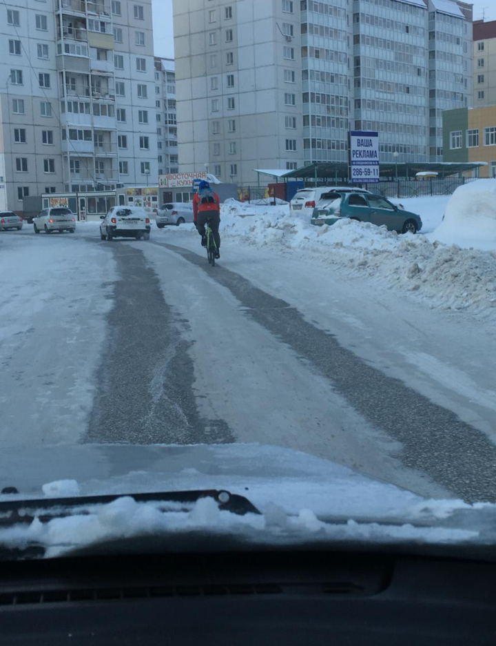 -25, полет нормальный - Моё, Велосипед, Мороз, Велосипедист