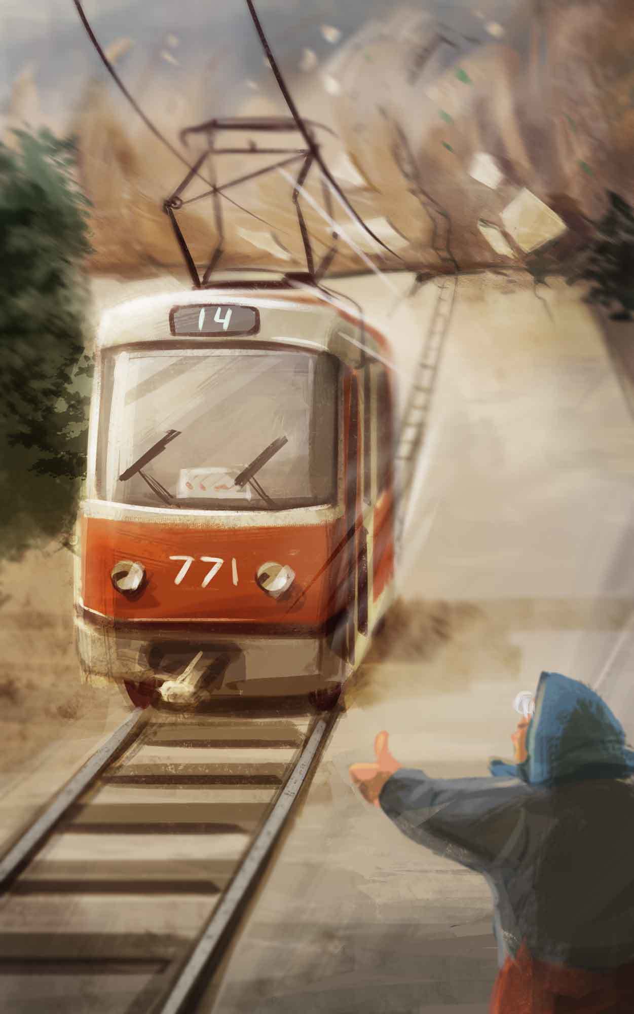 The main thing is to catch the last tram - My, Drawing, Tram