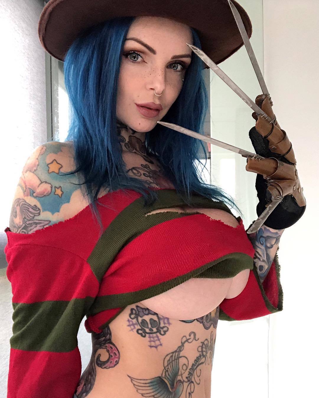 1..2 ..3 Freddy's coming for you - NSFW, Riae Suicide, Freddy Krueger, Boobs, Piercing, Longpost, Suicide girls