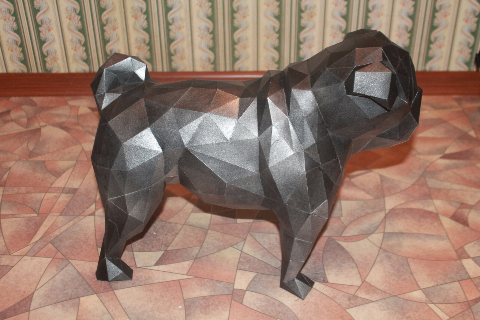 paper pug - My, , Polygonal shapes, Papercraft, Creation, Needlework without process, Longpost