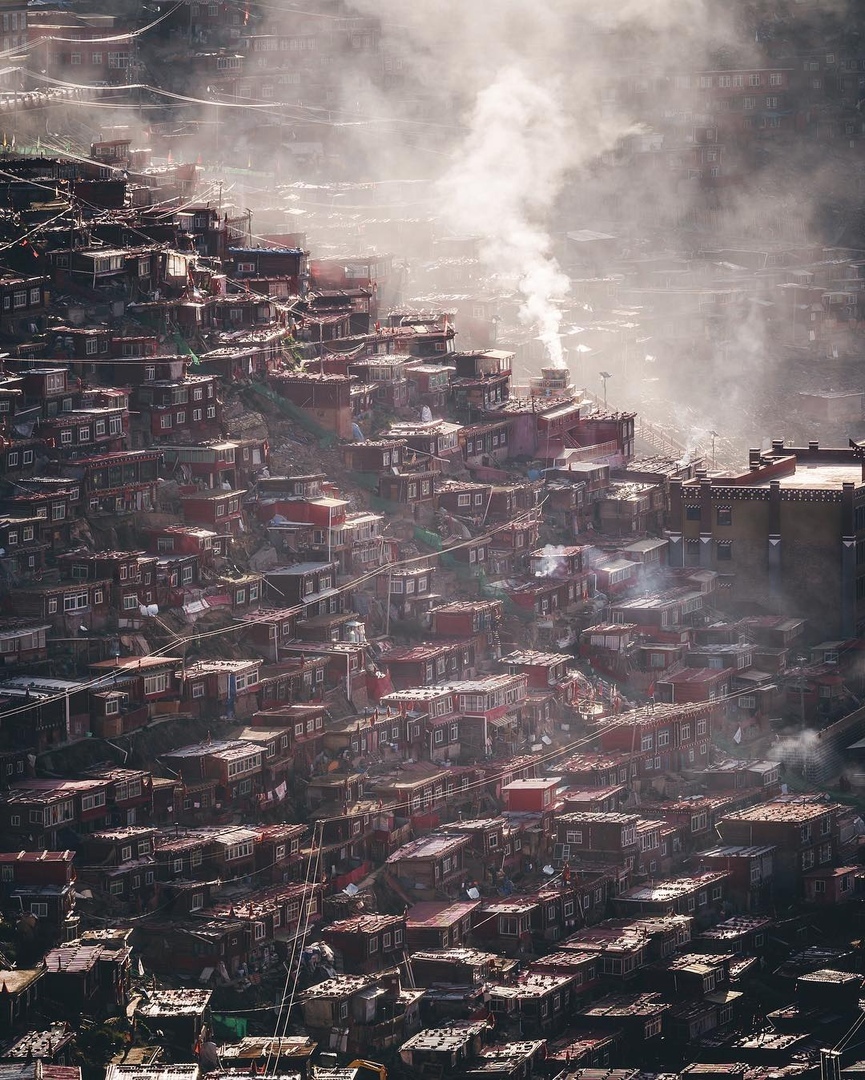 Human anthill - Buddhism, , Structure, Monastery, Longpost, China, Sichuan