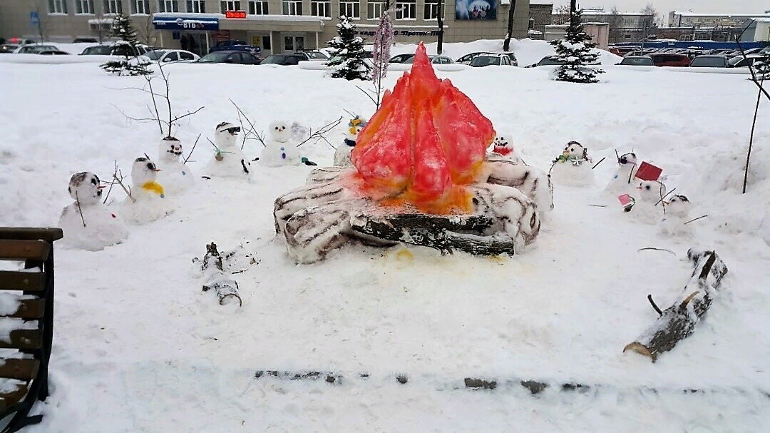 When in Perm even snowmen are harsh - My, snowman, Bonfire, , 12 months