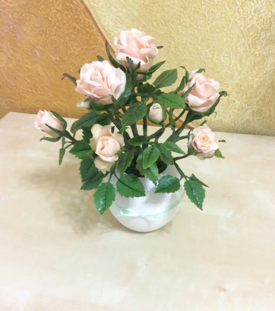 Cold porcelain rose bush - My, Polymer clay, Cold porcelain, Handmade, Flowers, the Rose, Needlework without process, With your own hands, Longpost