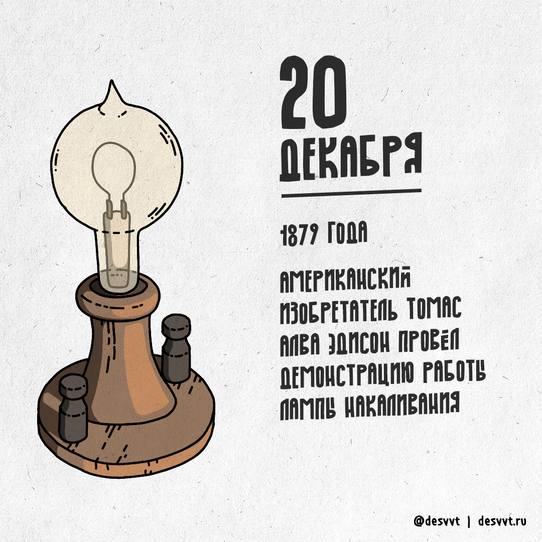 (020/366) On December 20, Edison demonstrated his incandescent lamp - My, Project calendar2, Drawing, Illustrations, Thomas Edison, Incandescent lamp, Edison's lamp