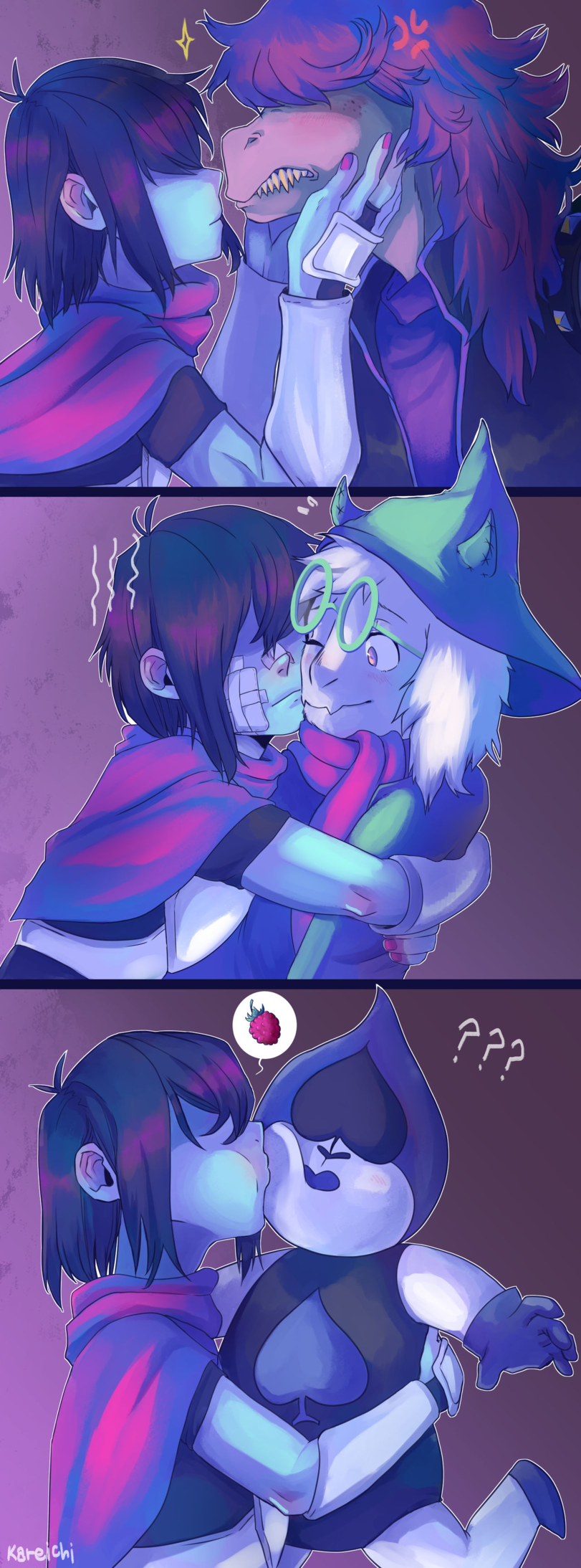 Крис не знает о личном пространстве. - Deltarune, Ralsei, Susie, Lancer Deltarune, Kris, Арт, Длиннопост