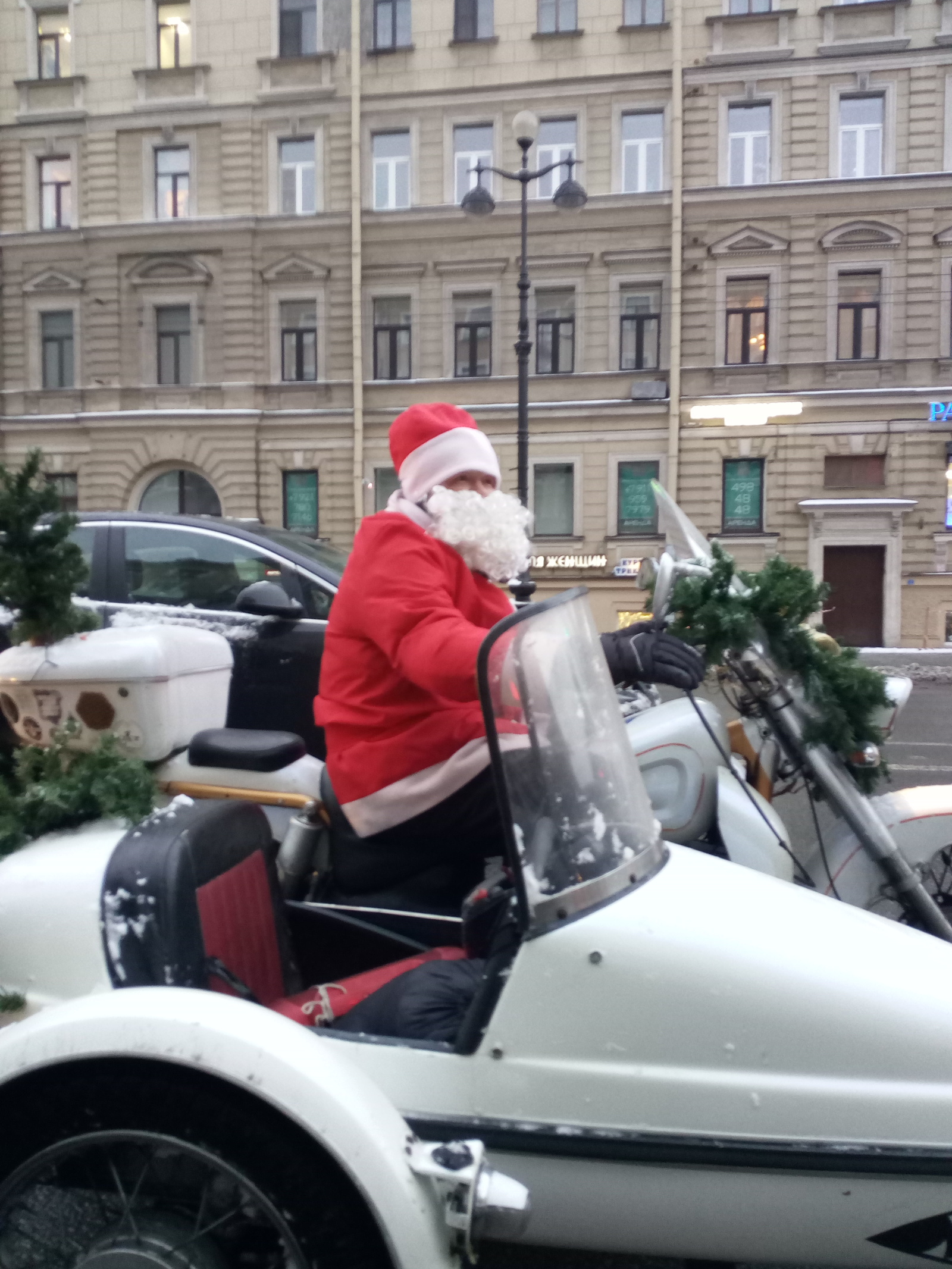 Hello Dedushka Moroz! - My, New Year, Saint Petersburg, Father Frost, Motorcyclist, Longpost, Motorcyclists