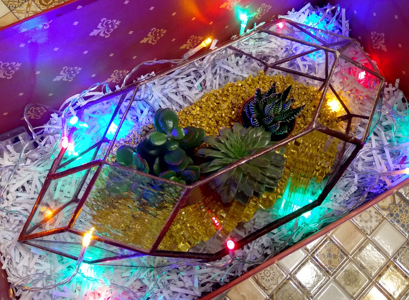 DIY gift - My, With your own hands, Stained glass, Stained glass window by Tiffany, Florarium, Succulents