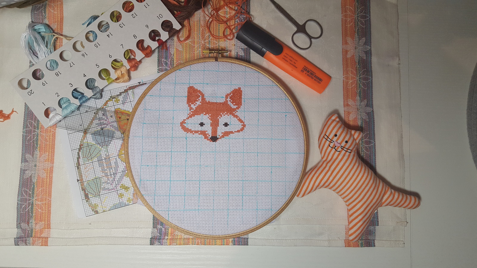 Scandinavian Chanterelle cross stitch - My, Needlework with process, Cross-stitch, Fox, Children, Handmade, Longpost