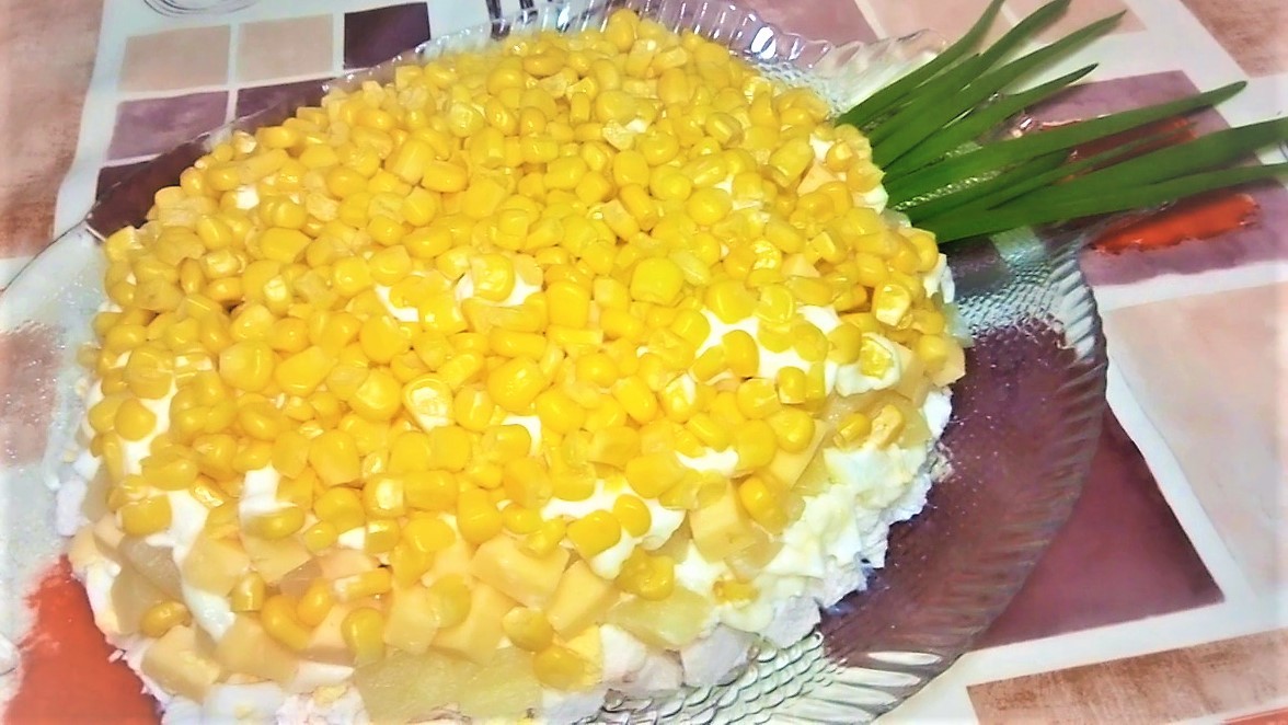 Salad Pineapple on the festive table. - My, Salad, Video recipe, Food, Cooking, Delicious and fast, Recipe, Video, Longpost, A pineapple