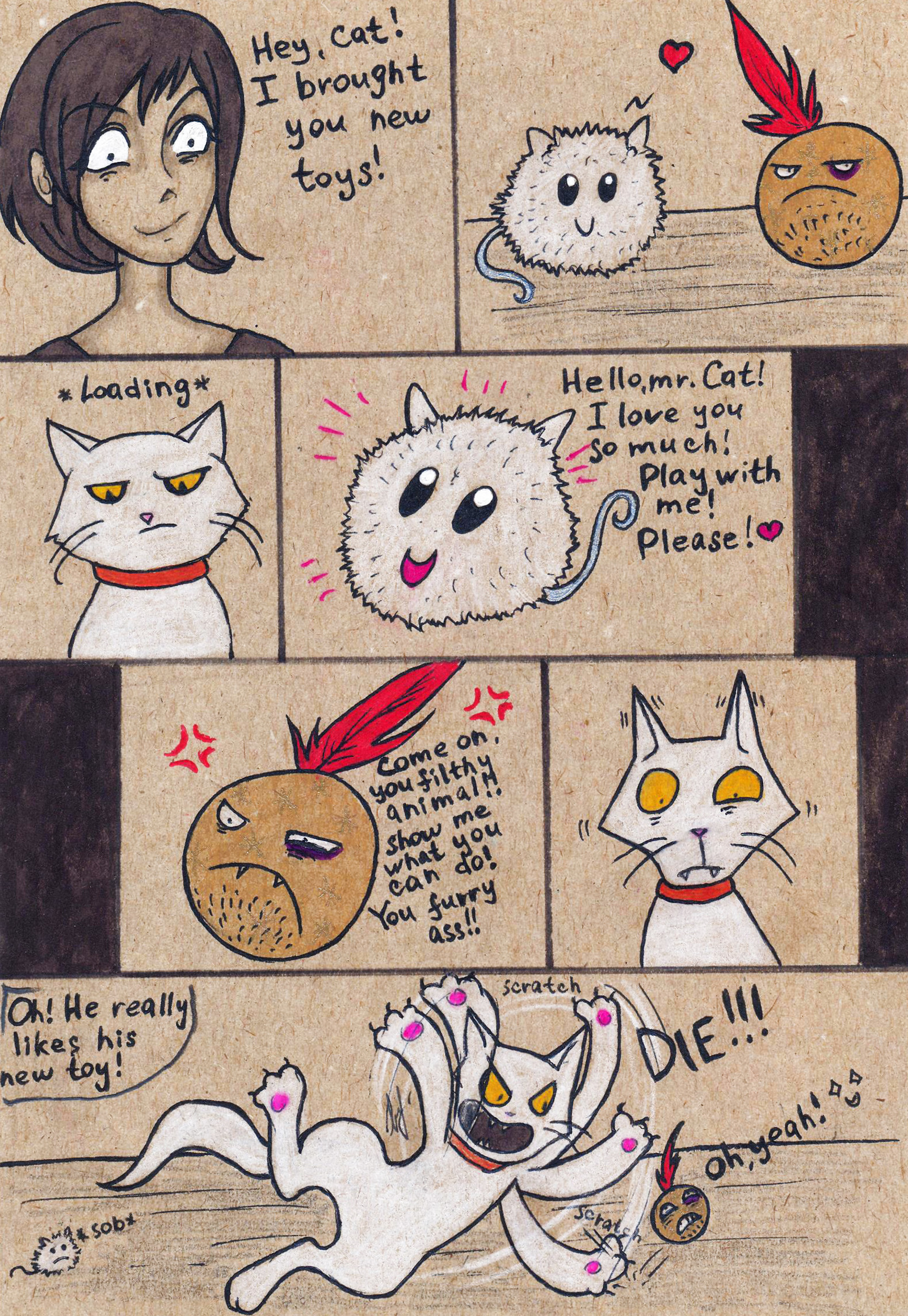 Love for pain. - My, Comics, cat, Toys