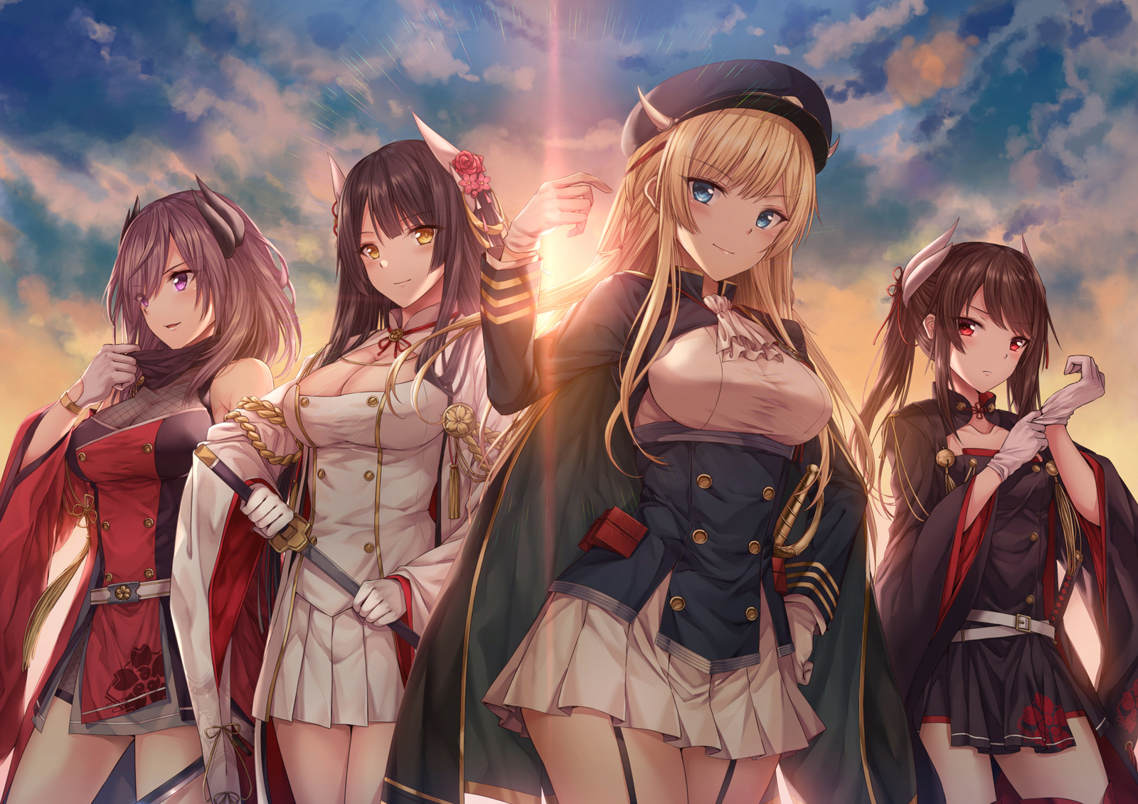 Get ready. - Anime Art, Аниме, Azur Lane, Hiei, Haruna, Kongou, Kirishima