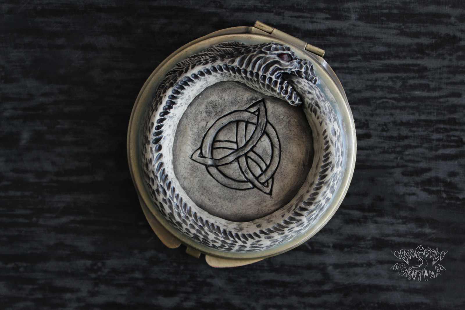 Mirror with Ouroboros - My, Polymer clay, Ouroboros