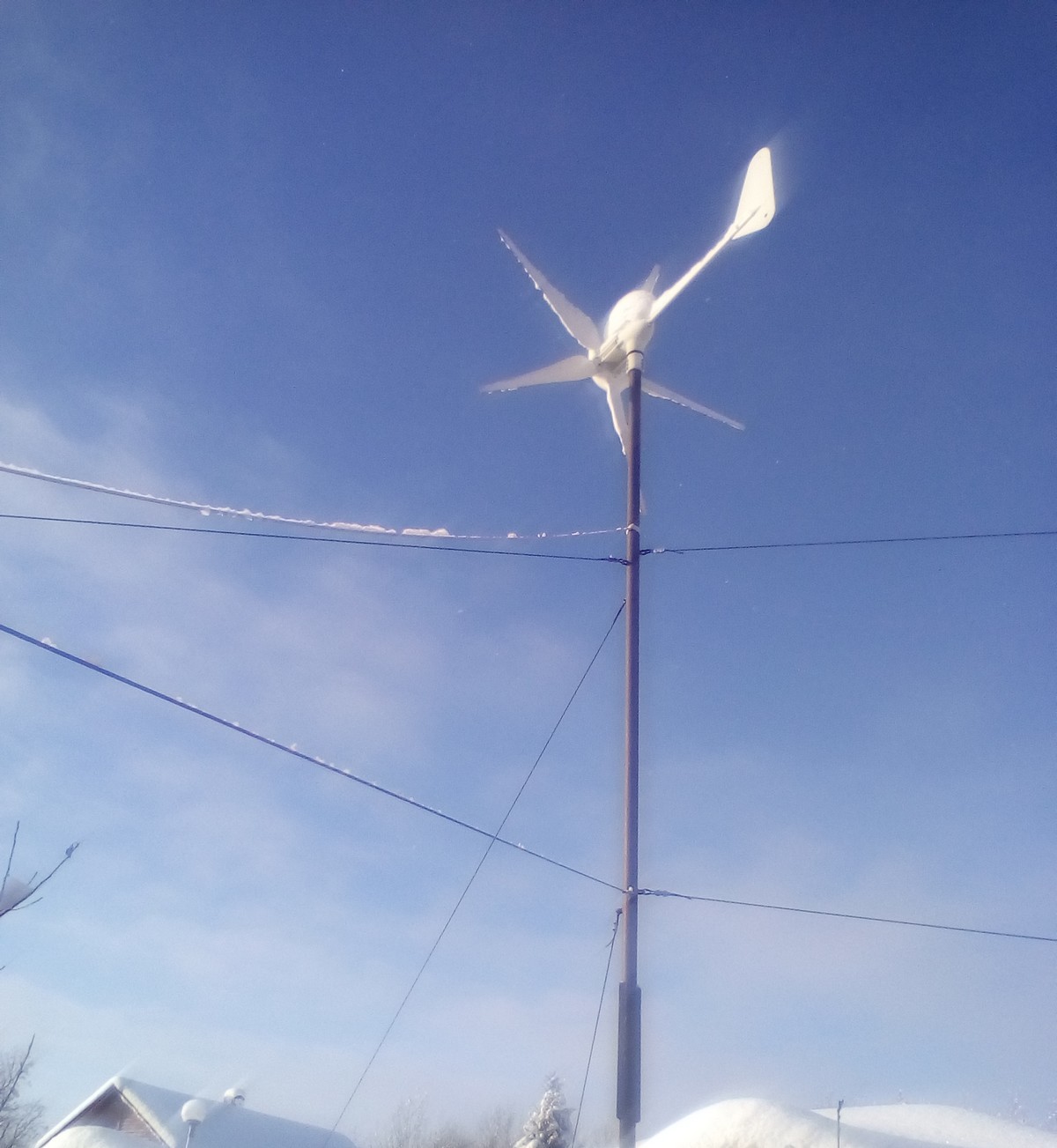 Snow and windmill - My, Windmill, Snow, Village, Longpost, Wind generator